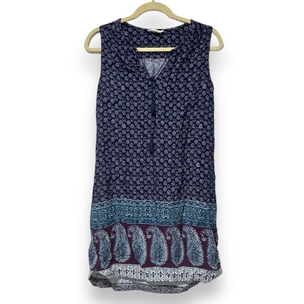 Beachlunchlounge Blue Boho Floral Paisley Sleeveless Dress Women’s Size Medium